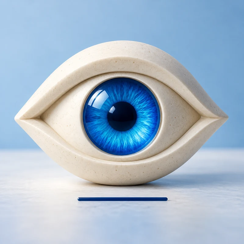 Ivory eye with a blue iris representing search-result impressions.