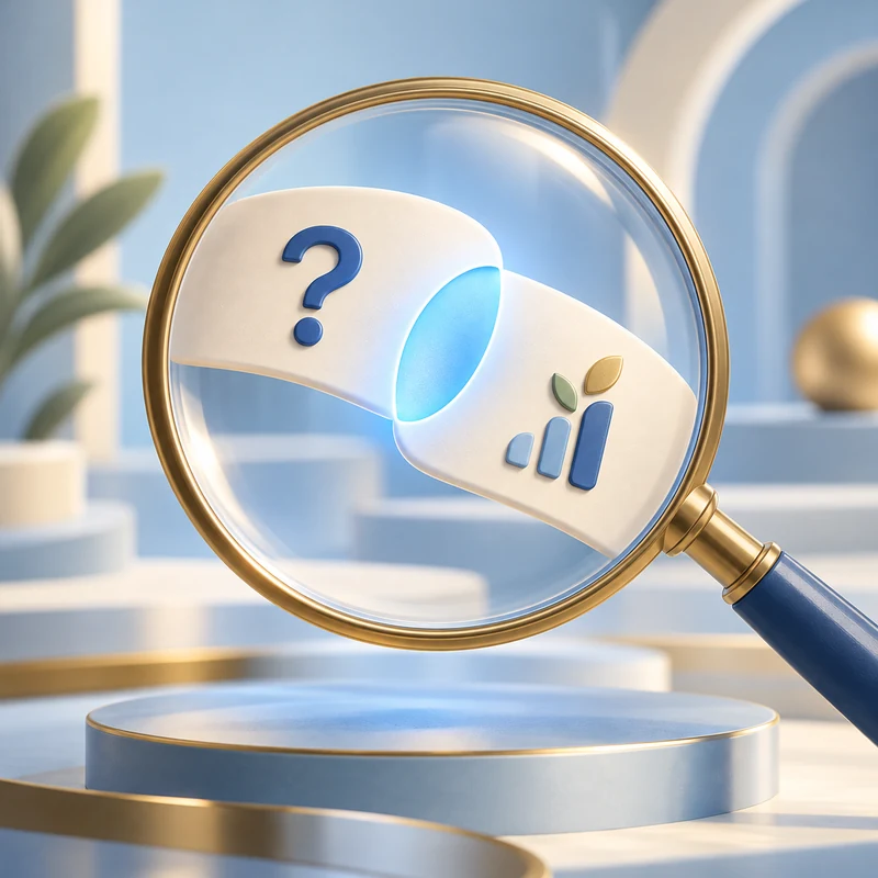Magnifying glass highlighting the match between a customer question and a service answer.