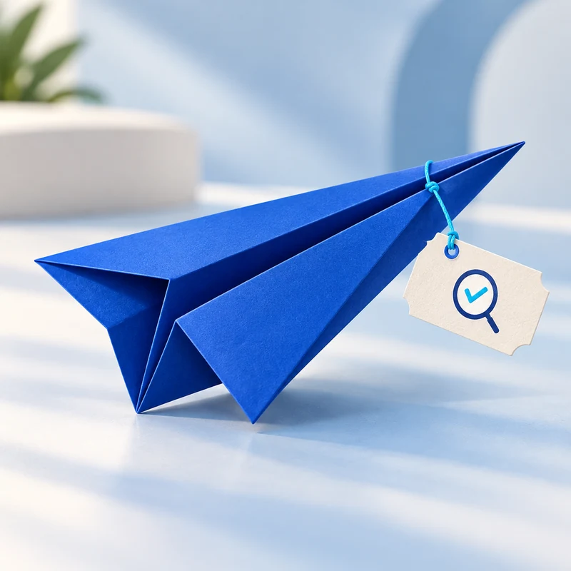 Blue origami airplane with a review ticket representing a considered profile appeal.
