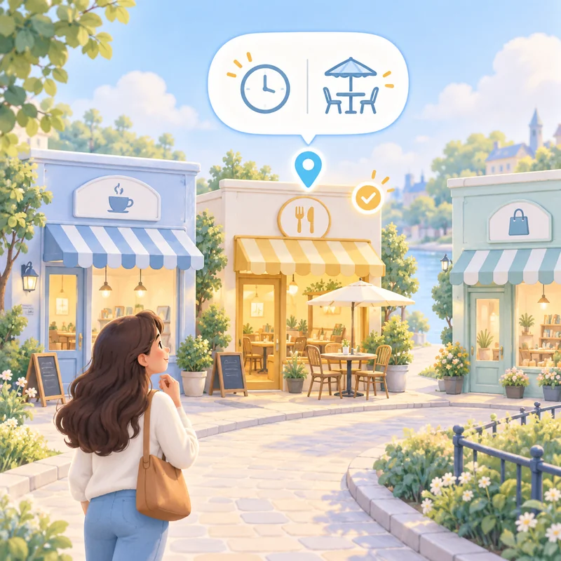 Customer comparing nearby businesses to find one that matches their needs.