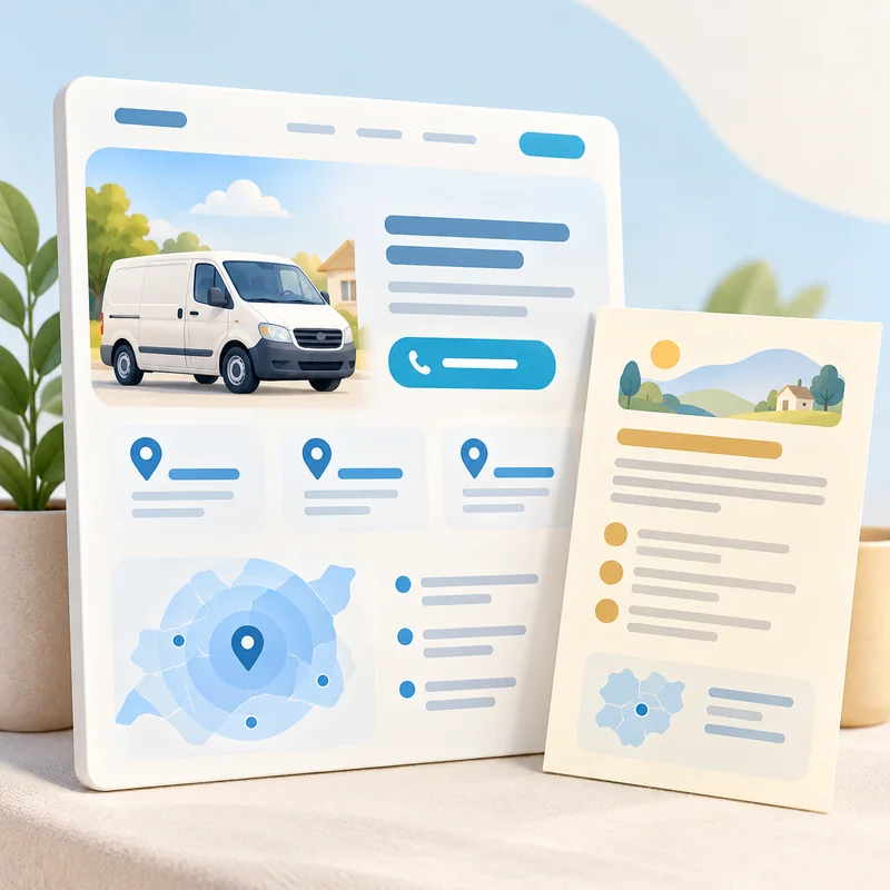 Illustrated service-area webpage with coverage information and a clear contact option.