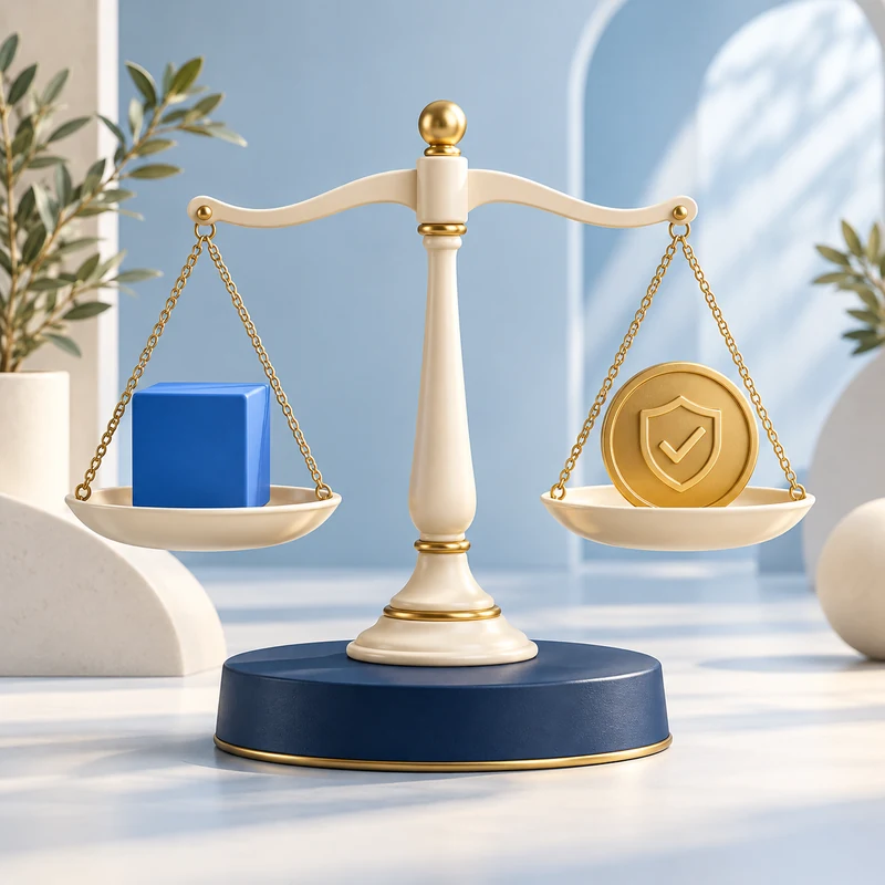 Balanced scale representing a customer assessing service fit and trustworthy proof.